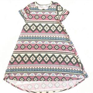 NEW LuLaRoe Carly S Pink Cream Stripe Aztec Swing Dress High Low Flowy NWT